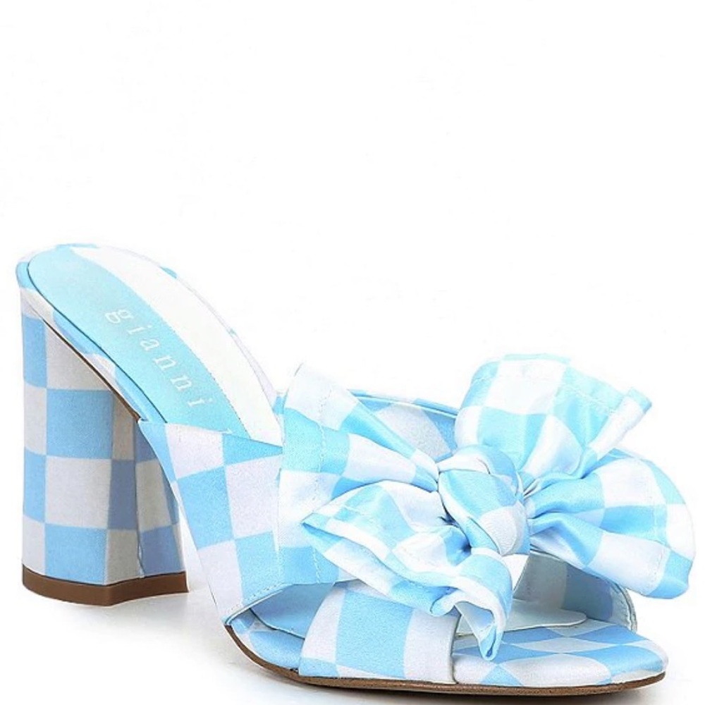 Keily Checkered Bow Detail Block Heel Dress Sandal Gianni Bini